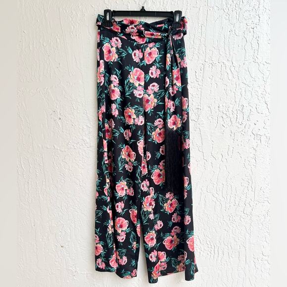 MISA floral wide leg pants with scarf fringe belt Extra...